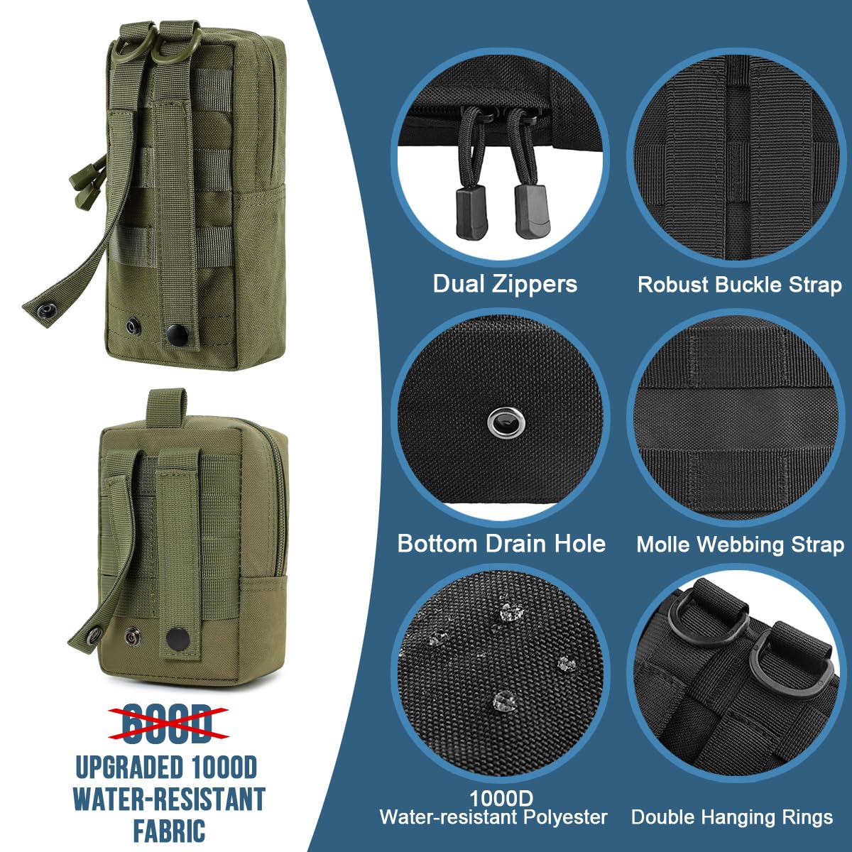 MUCHER 3 Pack Molle Pouches Tactical Pouches EDC Pouch Organizer Molle Bag Utility Pouch with 3 Carabiners and Key Rings for Outdoor Hiking Camping Training