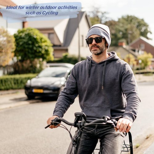 TOP-EX M/L/XL 50% Merino Wool Skull Cap for Men Women Warm Winter Beanie Hats Double Layer Knit Hat with Reflective Strips Soft Cold Weather Hat Large Head Grey