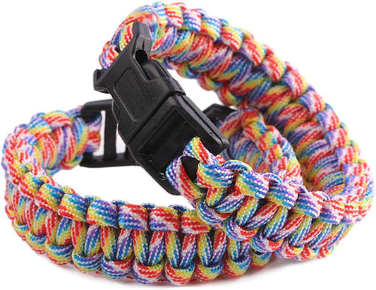 Survival Paracord Bracelet Outdoor Wraps Emergency 350 Parachute Bracelet 9inch Pack of 2 Rainbow Camo
