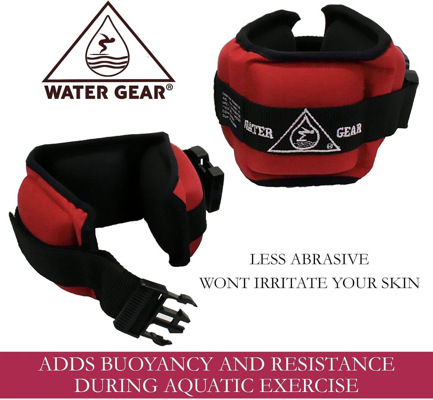 Water Gear Professional Aqua Cuffs - Aqua Aerobics Fitness Gear Bands for Ankle and Wrist - Swimming Pool Workout - Exercise Equipment Adjustable Ankle and Wrist Bands