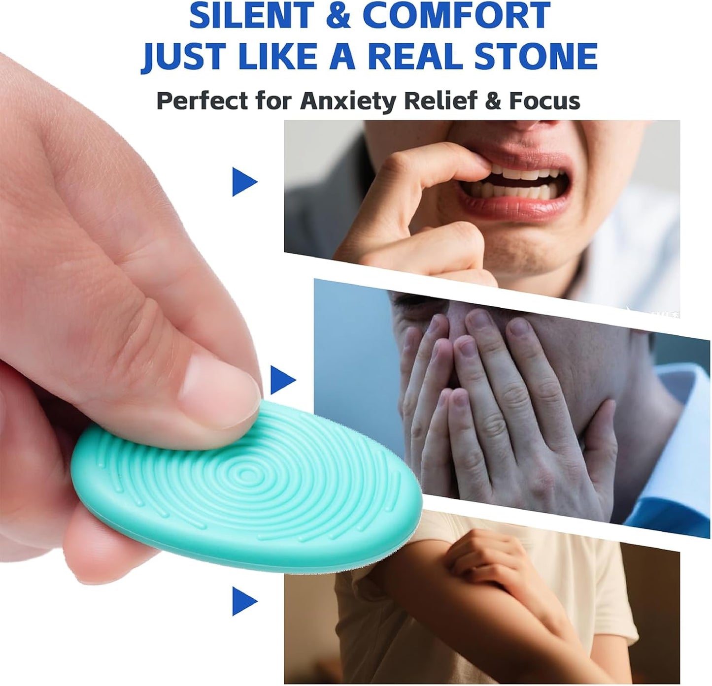 Sensory Stones 6 Pack - Hard Plastic Worry Stones for Adults & Autism Kids, 11 Textured Calming Toys for Anxiety Relief, Quiet Fidget Toys for Classroom & Office