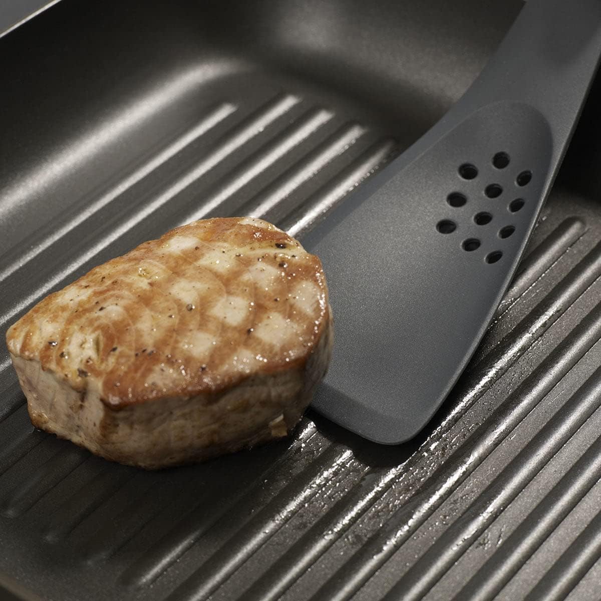 Joseph Joseph - Uni-tool 5-in-1 Silicone Kitchen Utensil, Slotted Spoon, Turner, Cutting Tool, Solid Spoon and Spatula in one- Grey