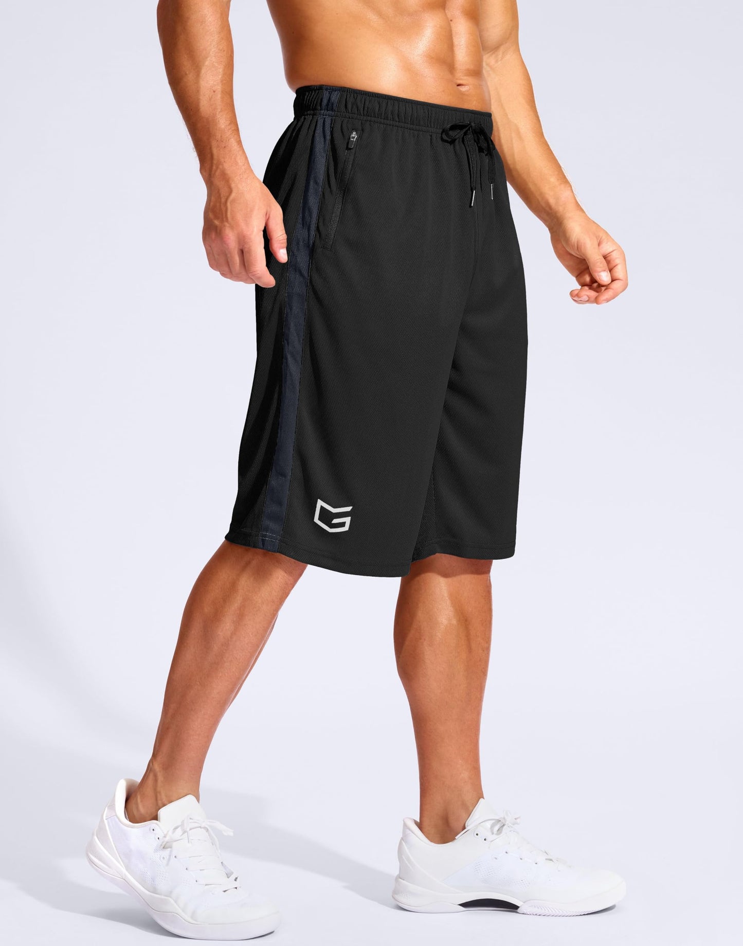 G Gradual Men's 11" Long Basketball Shorts with Zipper Pockets Drawstring Mesh Lightweight Gym Athletic Shorts for Men(Black,XL)
