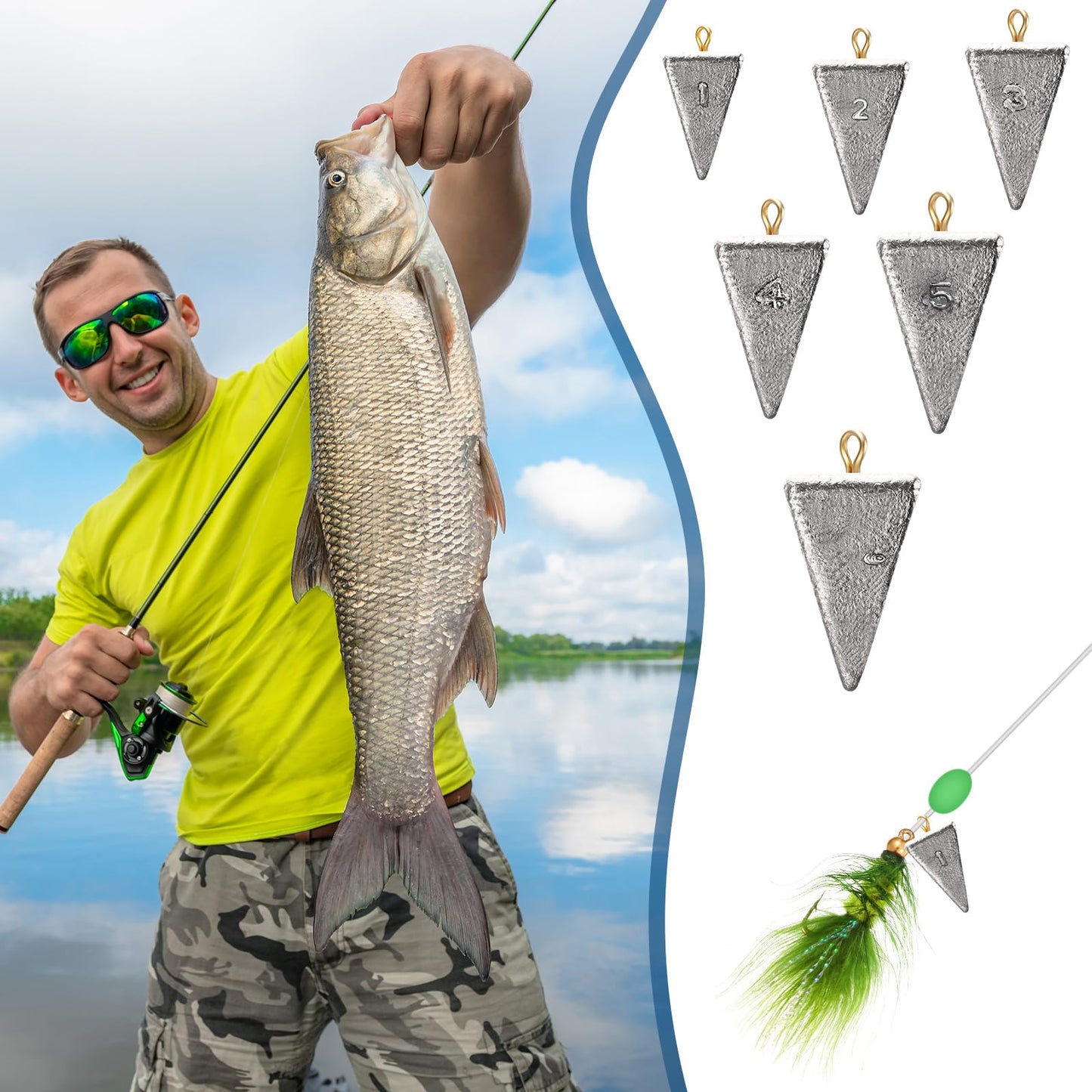 Glimin 36 Pcs Pyramid Fishing Weights Sinkers 2 oz Saltwater Fishing Sinkers Pyramid Sinkers Rig Fishing Gear Tackle Surf Fishing Casting