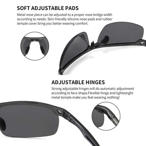 SUNGAIT Mens Women Polarized Sports Sunglasses +Baseball Fishing Driving Sunglasses +Al-Mg Frame UV400 Protection (Gunmetal Frame/Gray Lens)