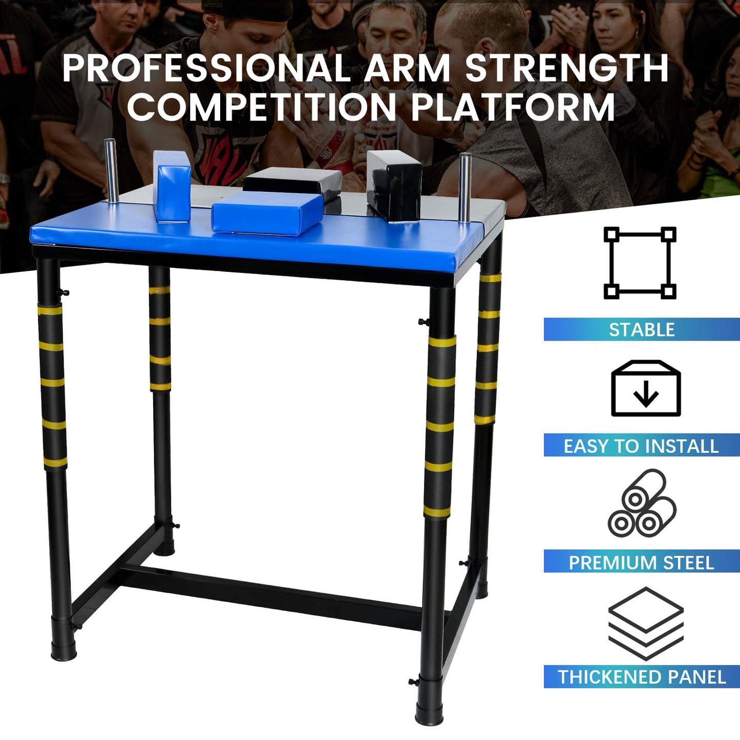 Generic Professional Table - Arm Wrestling Battle Table Forearm Strength Training with Competition Design Wrist Strength Training Support Plate - （Black Blue）, JR-0090-GE