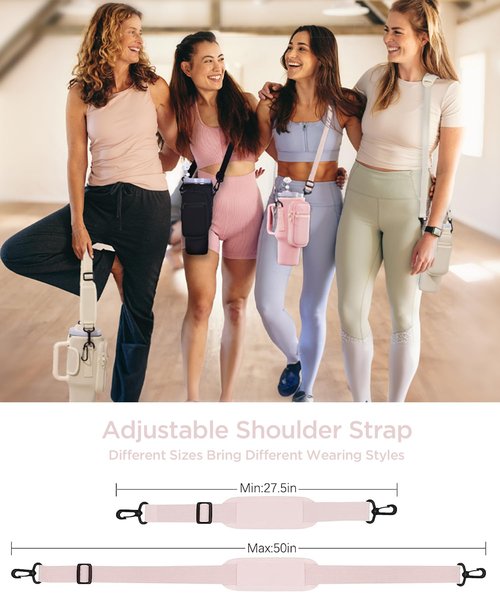 Water Bottle Carrier Bag with Phone Pocket for Stanley 40oz Tumbler with Handle（Pink+Gray）