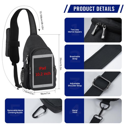 VADOO Sling Backpack with RFID Blocking and USB Charging Port & Detachable Phone Pouch for Men Women Crossbody Bag for Travel