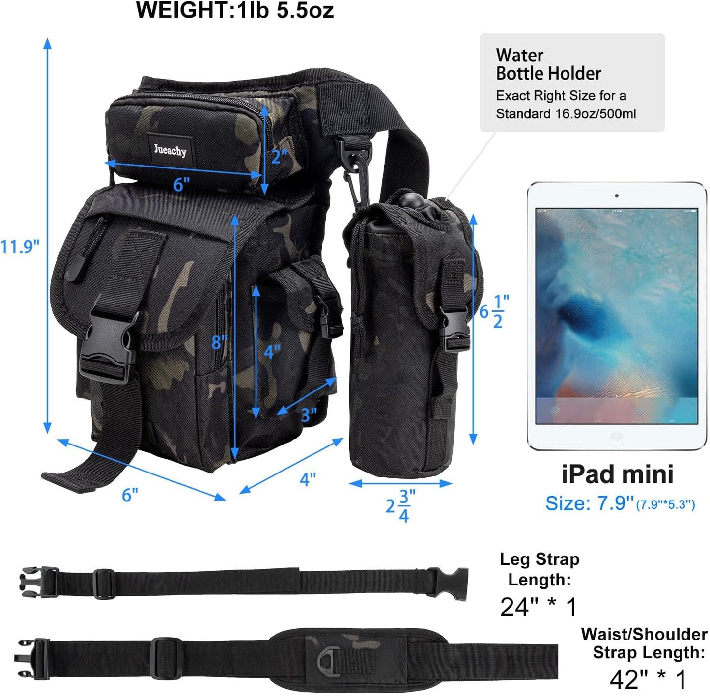 Jueachy Drop Leg Bag for Men Tactical Metal Detecting Thigh Pack with Water Bottle Pouch