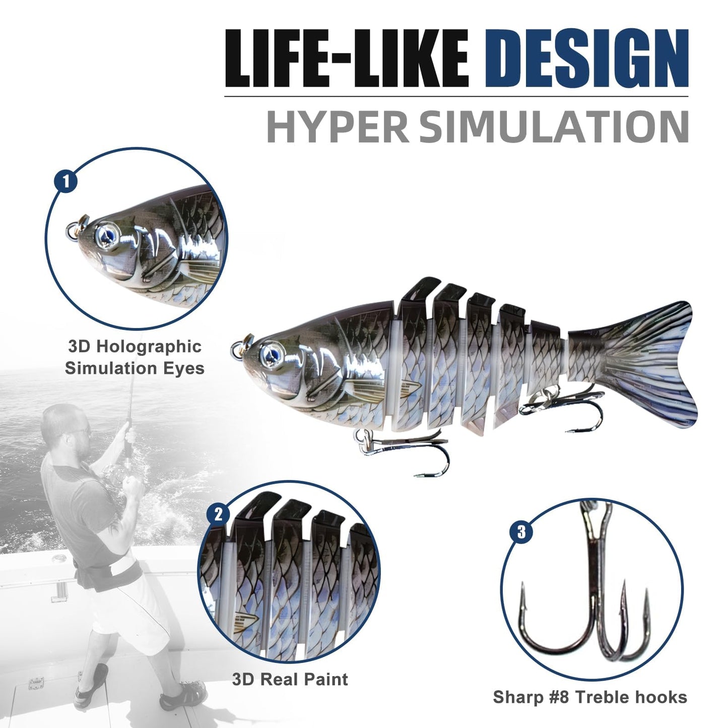 6PCS Fishing Lures for Freshwater and Saltwater with case,Slow Sinking Multi Jointed Swimbaits, Lifelike Lures for Bass Trout Crappie Walleye Pike