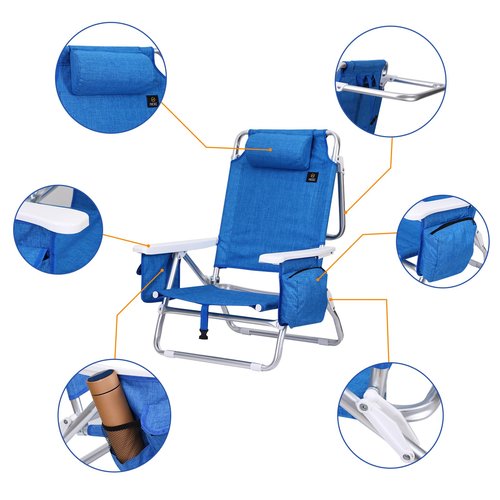 Nice C Blue Backpack Beach Chair with Cooler and Umbrella, Cup Holder for Outdoor, Camping, BBQ, Travel, Picnic