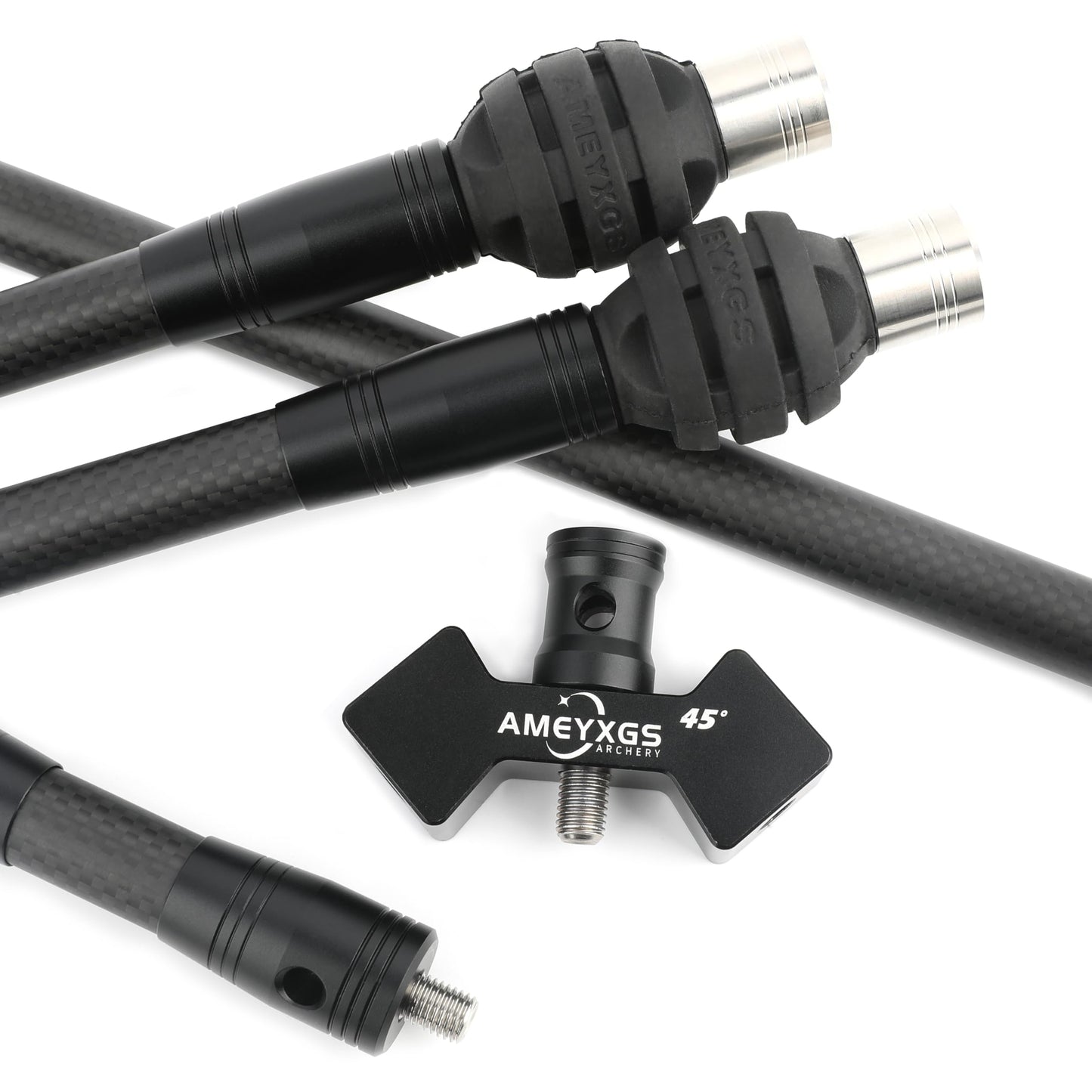 AMEYXGS Archery Bow Stabilizer Set 4/5/10/12/28/30 inch 3k Carbon Bow Balance Bar with Stabilizer Rubber and Weights for Recurve Bow and Compound Bow (40° V bar, Black, 1x 30 inch,2X 12inch,1x 5inch)