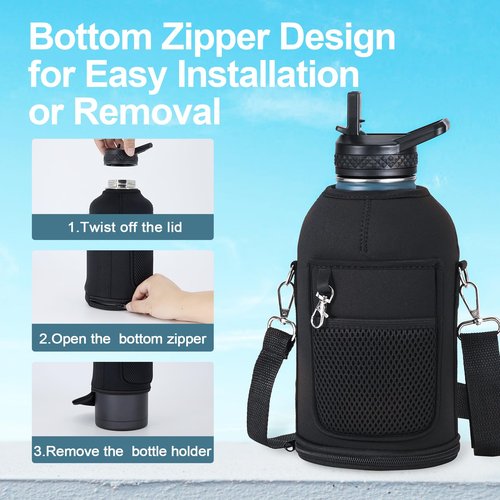 WixByti 64 oz Water Bottle Holder Carrier Bag Replacement - Accessory for Hydro Flask Wide Mouth Water Bottles - Crossbody with Adjustable Shoulder Strap