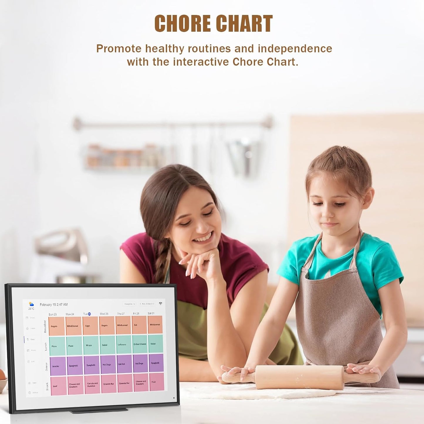 Smart Digital Calendar: 21.5-Inch Electronic Wall Calendars & Chore Chart, Full HD Interactive Touchscreen Display for Family Schedules Planner,Seamless Scheduling/Organizing-Wall/Desk Mountable
