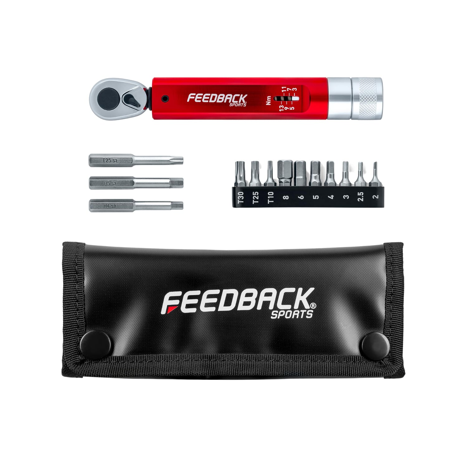Feedback Sports Range Click Torque Wrench Set | Adjustable Torque Bit Driver [2-14Nm]| 13 S2 Steel Hex & Torx Bits| TPU Protective Carrying Case | Bicycle Tool Kit | Mini Torque Wrench |