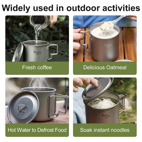 LSOSVSEU Titanium Pot with Lid, 750ML (25.4oz), Silver, Uncoated, Lightweight & Portable, Foldable Handles, Camping Cooking Pot, Includes Pot, Lid, Carry Bag