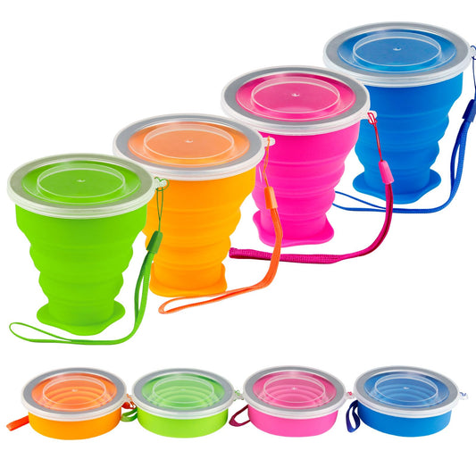 Collapsible Cups for Travel - Portable Silicone Foldable Cup with Lid, Reusable Collapsible Drinking Cup for Camping, Hiking, and Daily Use - Compact, Leak-Proof, and Sturdy Collapsible Water Cup