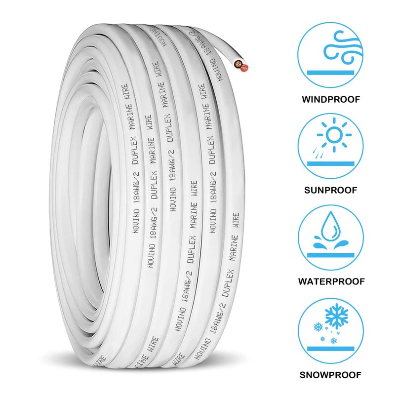 18 Gauge Marine Wire 18 AWG Duplex Marine Grade Wire,50ft Tinned Copper Oxygen-Free Insulated Red& Black Electrical Cable for Boat/Automotive/RV/Camper/Trailer Outdoor Use