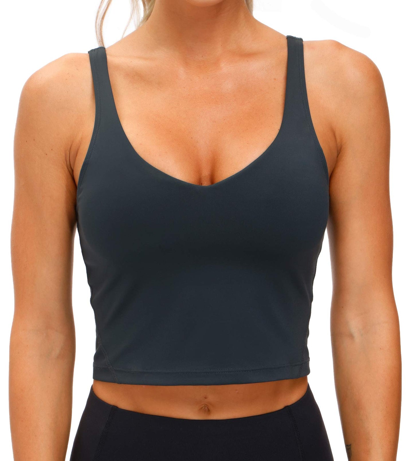 Women’s Longline Sports Bra Wirefree Padded Medium Support Yoga Bras Gym Running Workout Tank Tops (Charcoal Grey, X-Large)