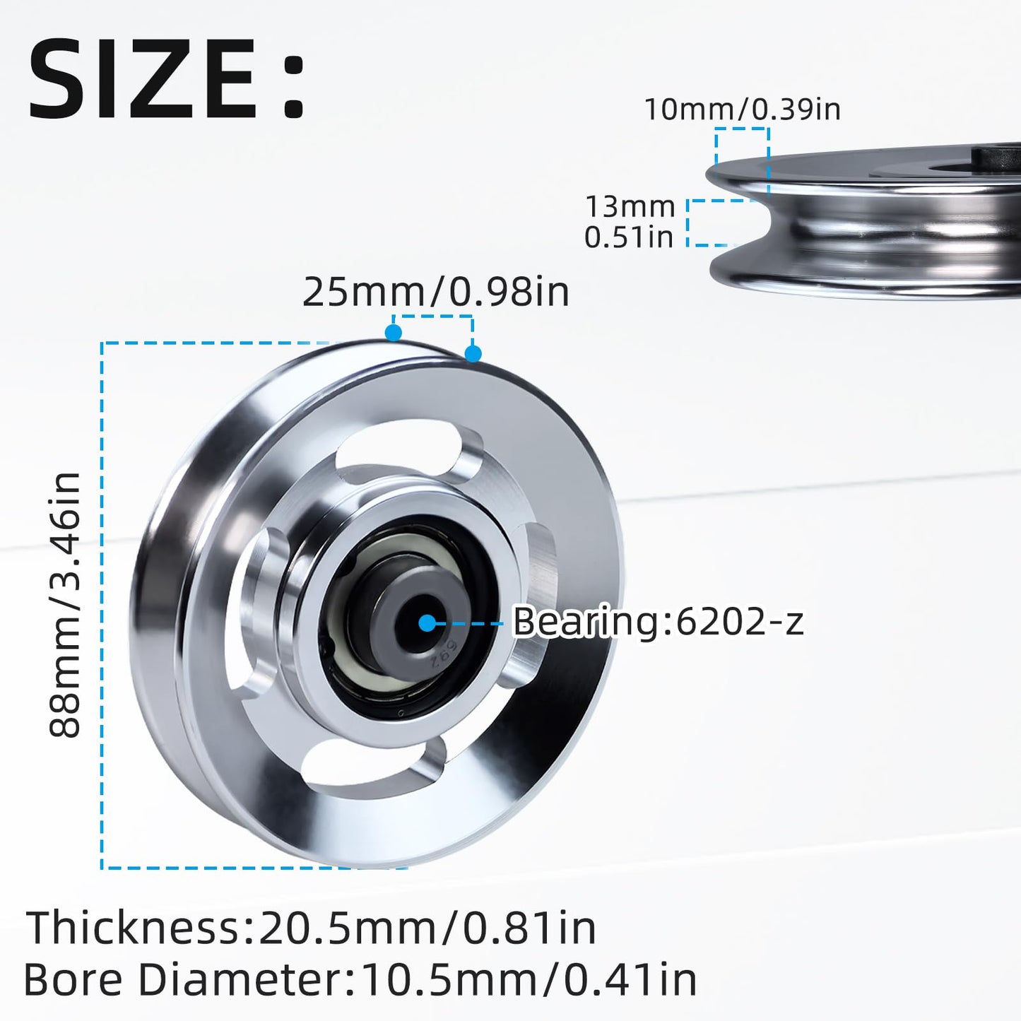 Aluminum Alloy Bearing Pulley Wheel, Universal Sliver Strength Training Equipment Pulley Wheel Gym Accessory, Fitness Pulley Wheel for Gym Equipment Part Cable Merchine (88mm)