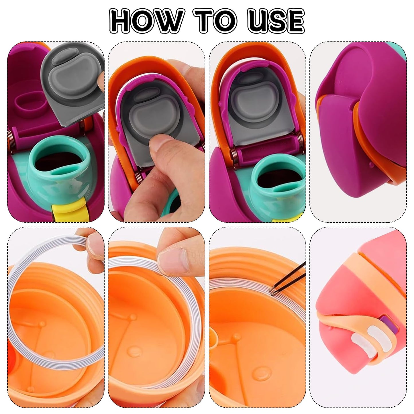 4 Sets Replacement Stopper and Ring Compatible with Owala FreeSip 24oz 32oz,Water Bottle Top Gasket Lid for Owala 16/19/24/32/40oz Seal Bottle Mouth Cap Stopper Silicone Parts Accessories (Grey)