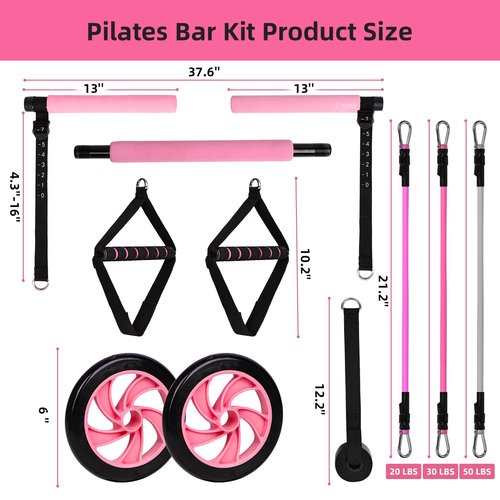Ocomcap Pilates Bar Kit with Resistance Bands, Pilates Equipment Exercise Bars with Rollers for Abdominal Exercise, Portable Home Gym Equipment, Men's and Women's Total Body Exercise Equipment