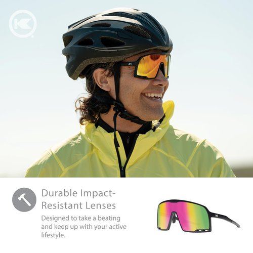 Knockaround Campeones Wraparound Sunglasses for Men and Women - Performance Lenses with Full UV400 Protection, Rainbow on Black