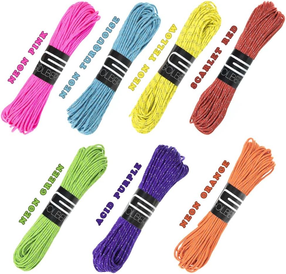 GOLBERG G 1.8mm Fluorescent Reflective 95lb Paracord – 20 Meters – Perfect for Guyline, Tent Rope, Camping, Hiking – (Reflective Neon Turquoise/Scarlet Red)
