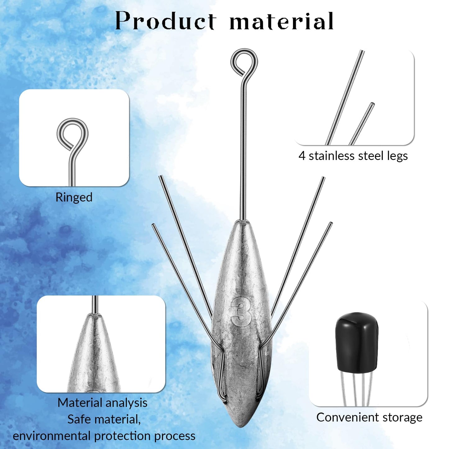 5 Pcs Sputnik Sinkers Surf Fishing Weight, Fishing Equipment Long Tail Fishing Weights Saltwater Surf Casting Sinkers,Fishing Weights Sinkers Spider Weights Surf Casting Sinkers (3 Ounces)