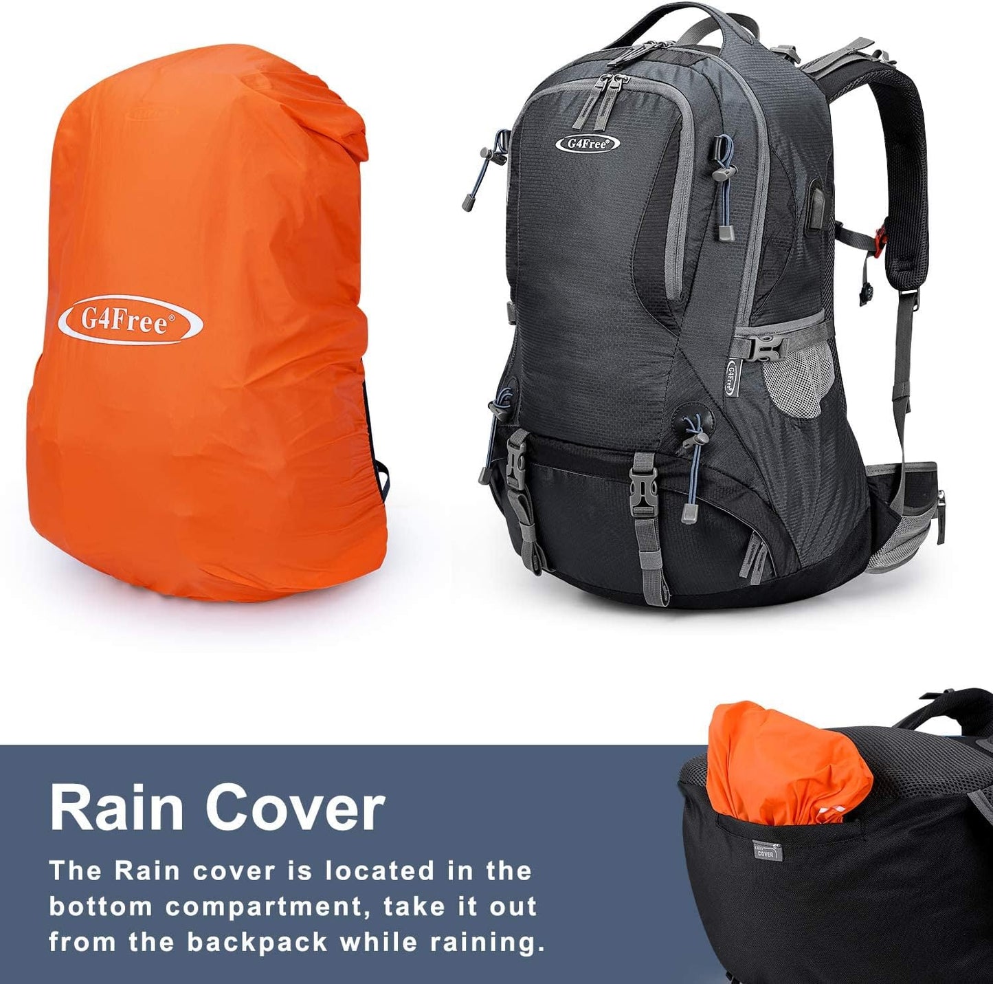 G4Free 50L Hiking Backpack Waterproof Daypack Outdoor Camping Climbing Backpack with Rain Cover for Men Women