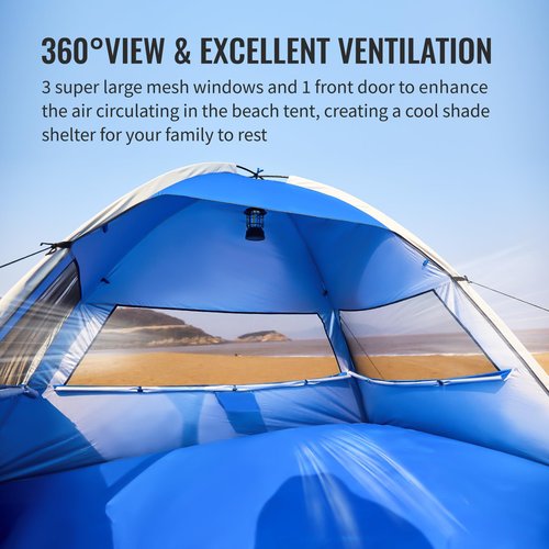 EchoSmile UPF 50+ Beach Tent Sun Shelter for 3/4 Person, Portable Beach Cabana Tent