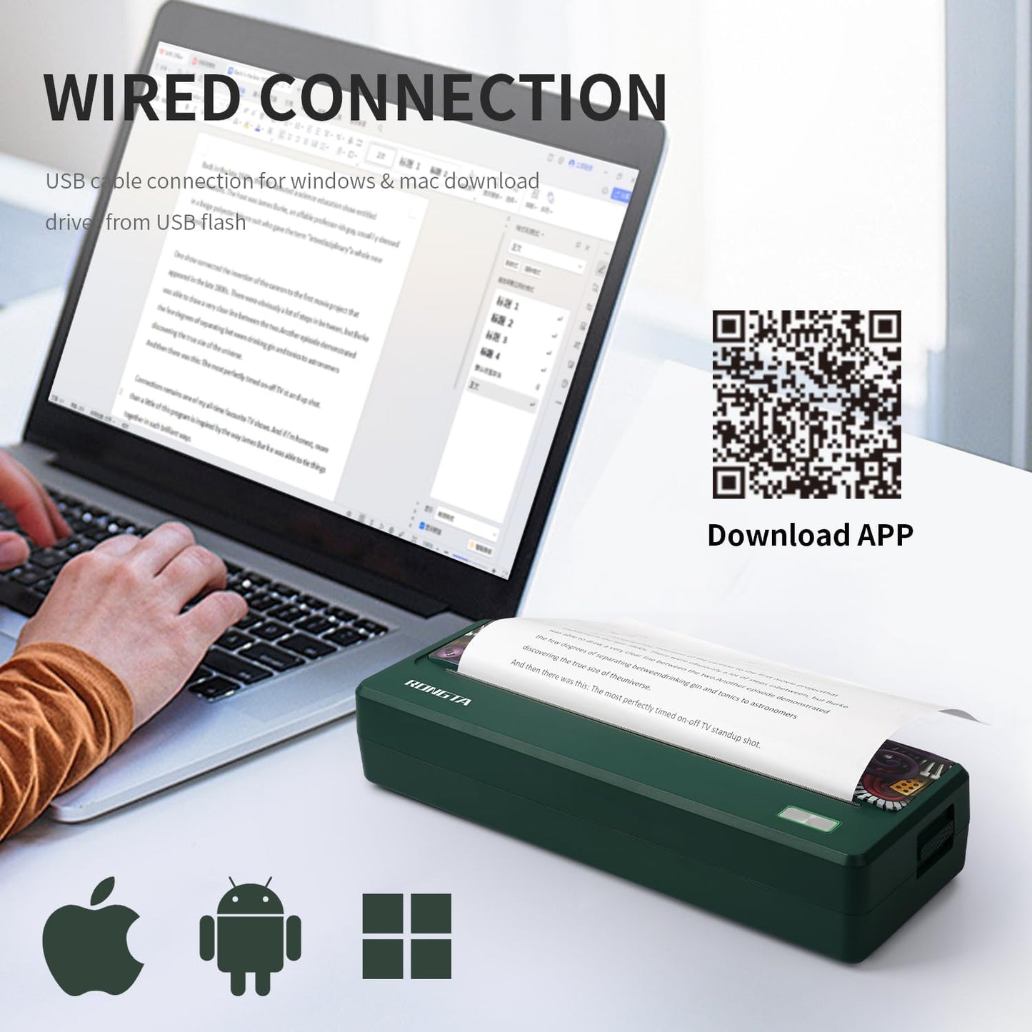 Rongta Portable Printer Wireless for Travel, 300DPI Thermal Inkless Bluetooth Mobile Printer, Support 8.5" X 11" US Letter, Compatible with Android iOS Phone & Laptops (Gray)