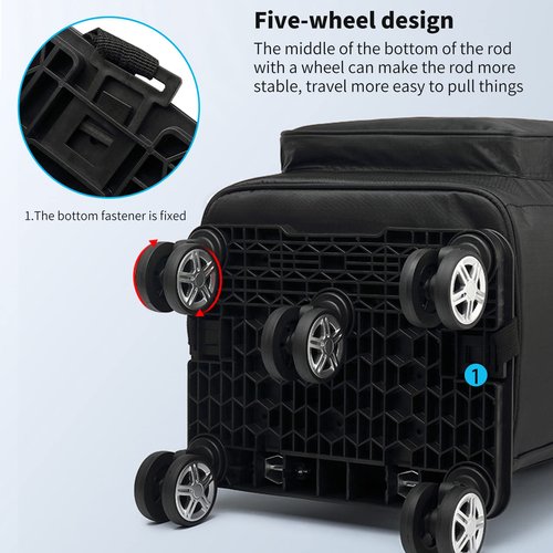 Soft Cooler Bag Wheeled，Expandable Double Deck Large Insulated Rolling Cooler Collapsible Leakproof Portable for Camping Picnic Beach Travel（Black）