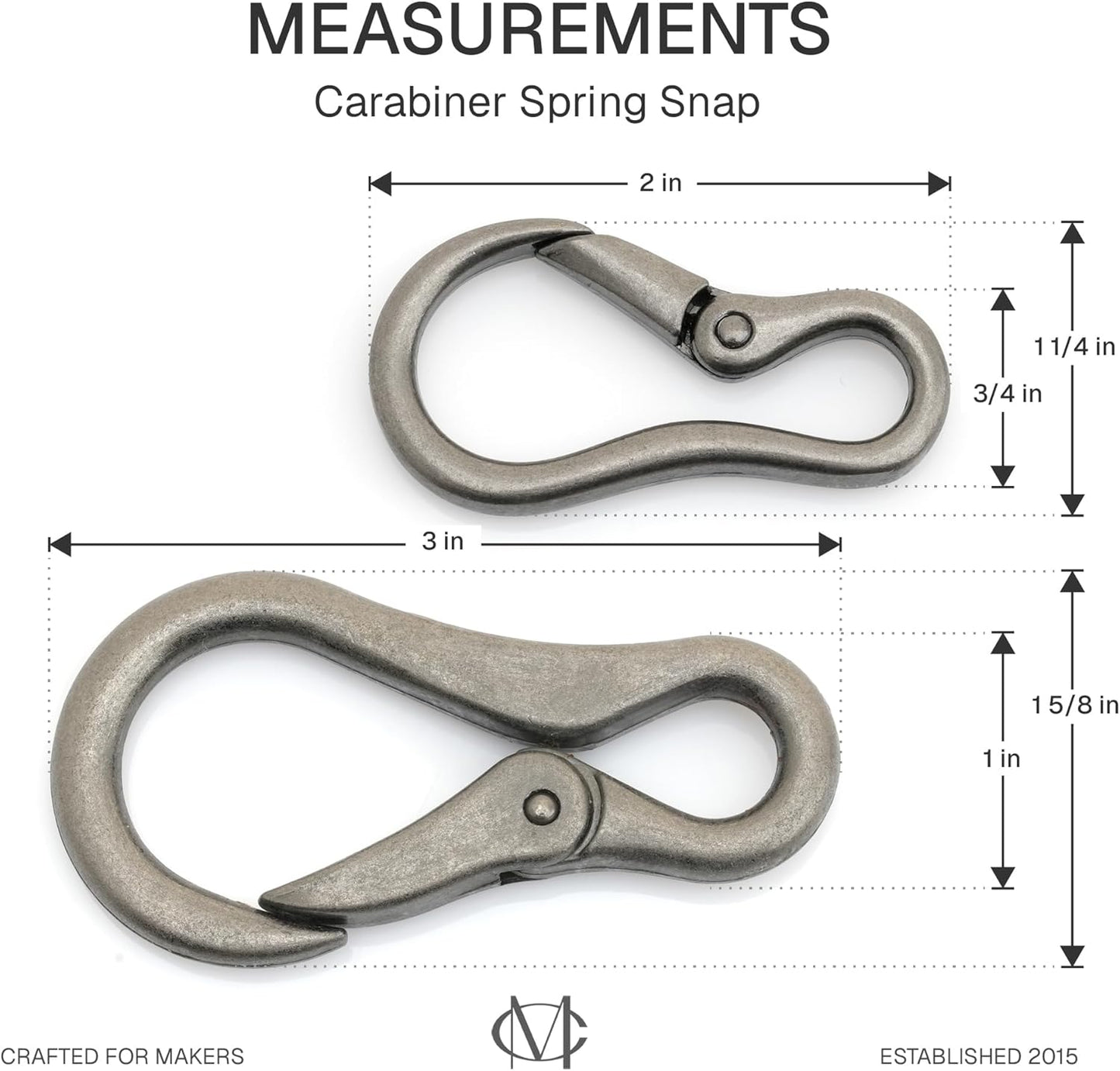 CRAFTMEMORE 2pcs 2 Inches Carabiner Spring Snap Hook Paracord Camping Keychain Accessories Push Gate Spring Clips HR8