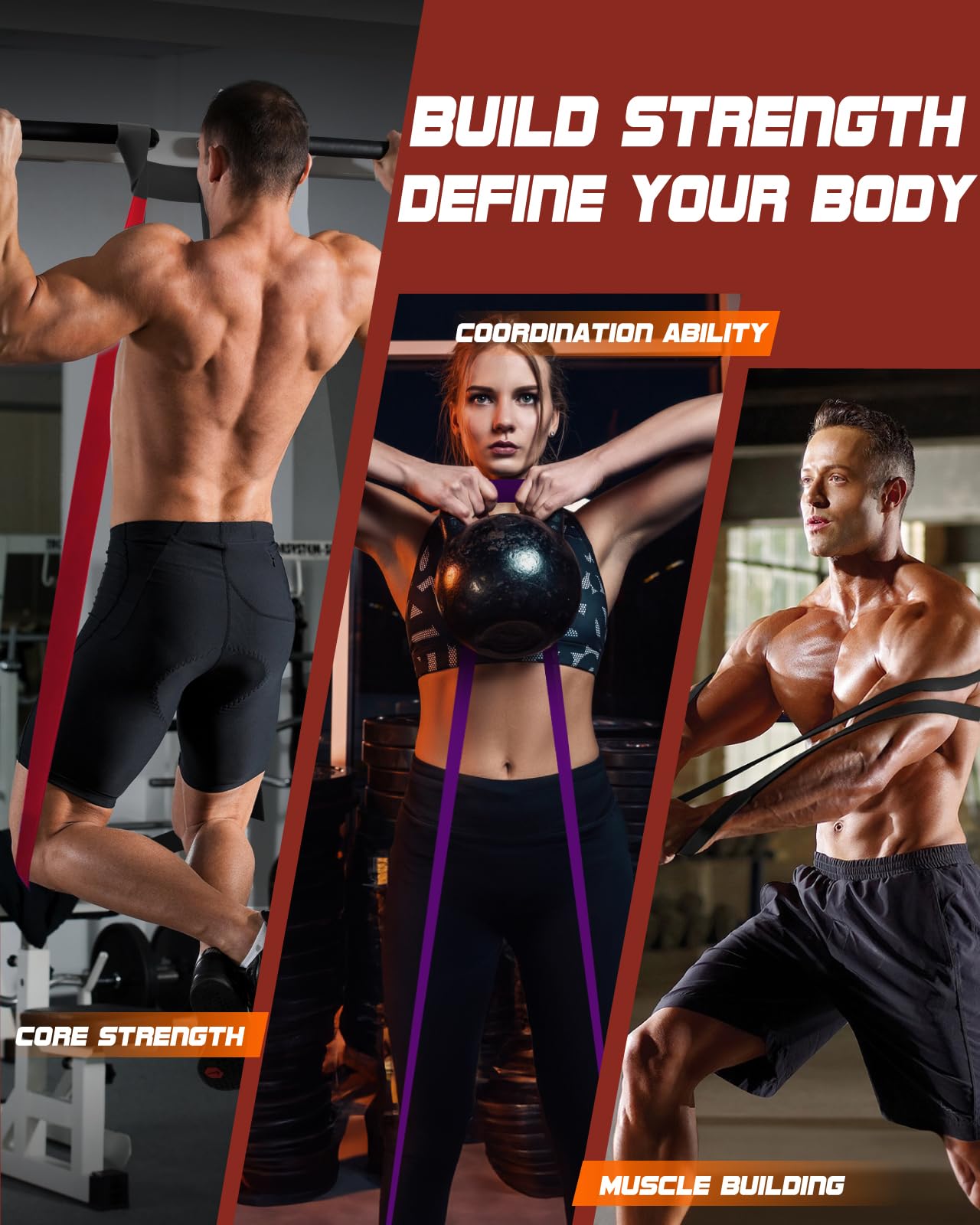 Fitense Resistance Bands Set 6PSC & 4PCS - Pull Up Bands 15-170 LBS & 5-80LBS for Men Women, Exercise Bands Resistance with Door Anchor, Training Poster & Pouch for Body Stretching, Pull Up Assist