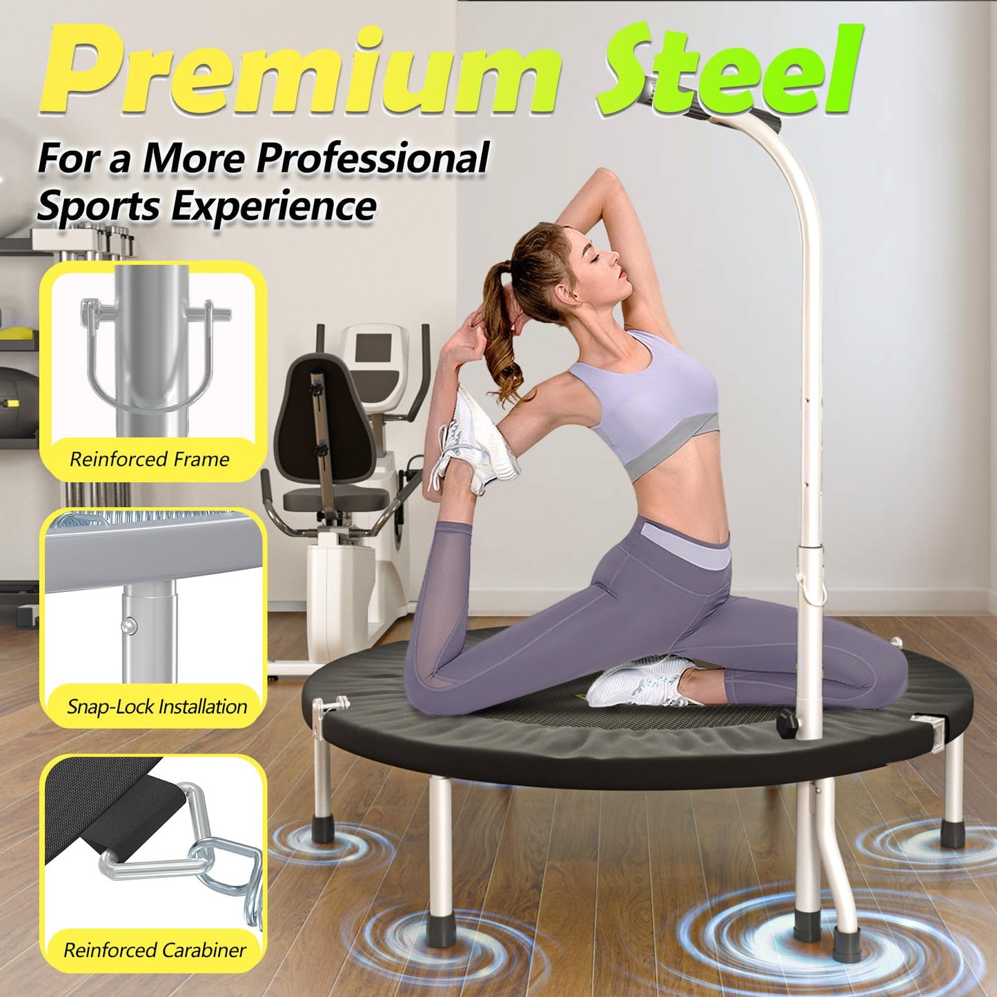 SkyBound Mini Trampoline Fitness Trampoline Fitness Rebounder with Adjustable T-Bar Handle - Exercise Trampoline for Adult - Fitness Trampoline for Workout Trainer