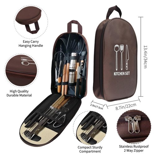 Pansyling Silicone Camping Cooking Set with Storage Bag, RV Camping Must Haves Car Camping Essentials Camper Accessories, Camping Kitchen Cooking Utensil for Picnic Hiking Travel