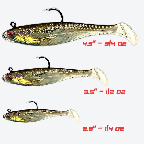 USA Bass Tackle Patriot Shad - Scent Infused Paddle Tail Swimbaits Pre Rigged Fishing Lures Premium Bait with Strong Owner Hook, Fishing Gear for Freshwater Bass Crappie Trout - Bone Glow