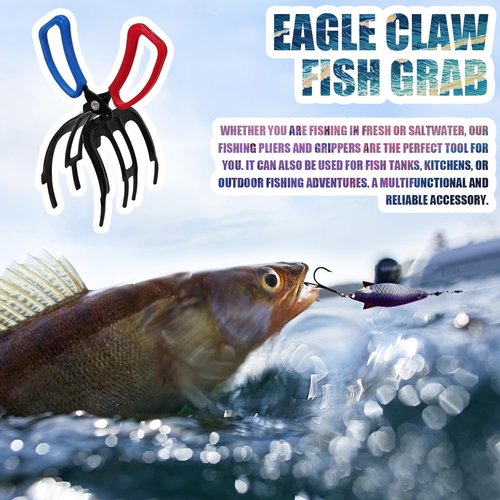Xloey 3 Claw Fish Gripper,Fish Claw Gripper, Metal Fish Control Clamp,Multifunctional Three Teeth Fishing Pliers Gripper,Fish Fishing Accessories, Black