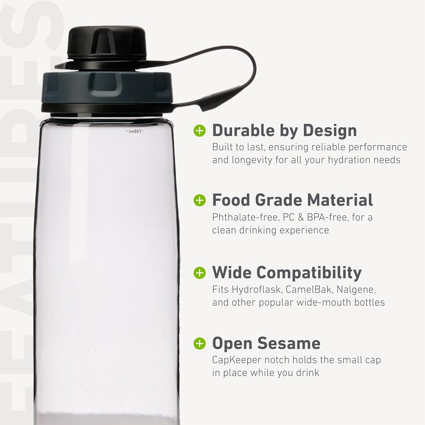 humangear capCAP+ | Converts Wide-Mouth Openings | Secure Easy Open | Food-Safe Material | Water Bottle Accessory Lid