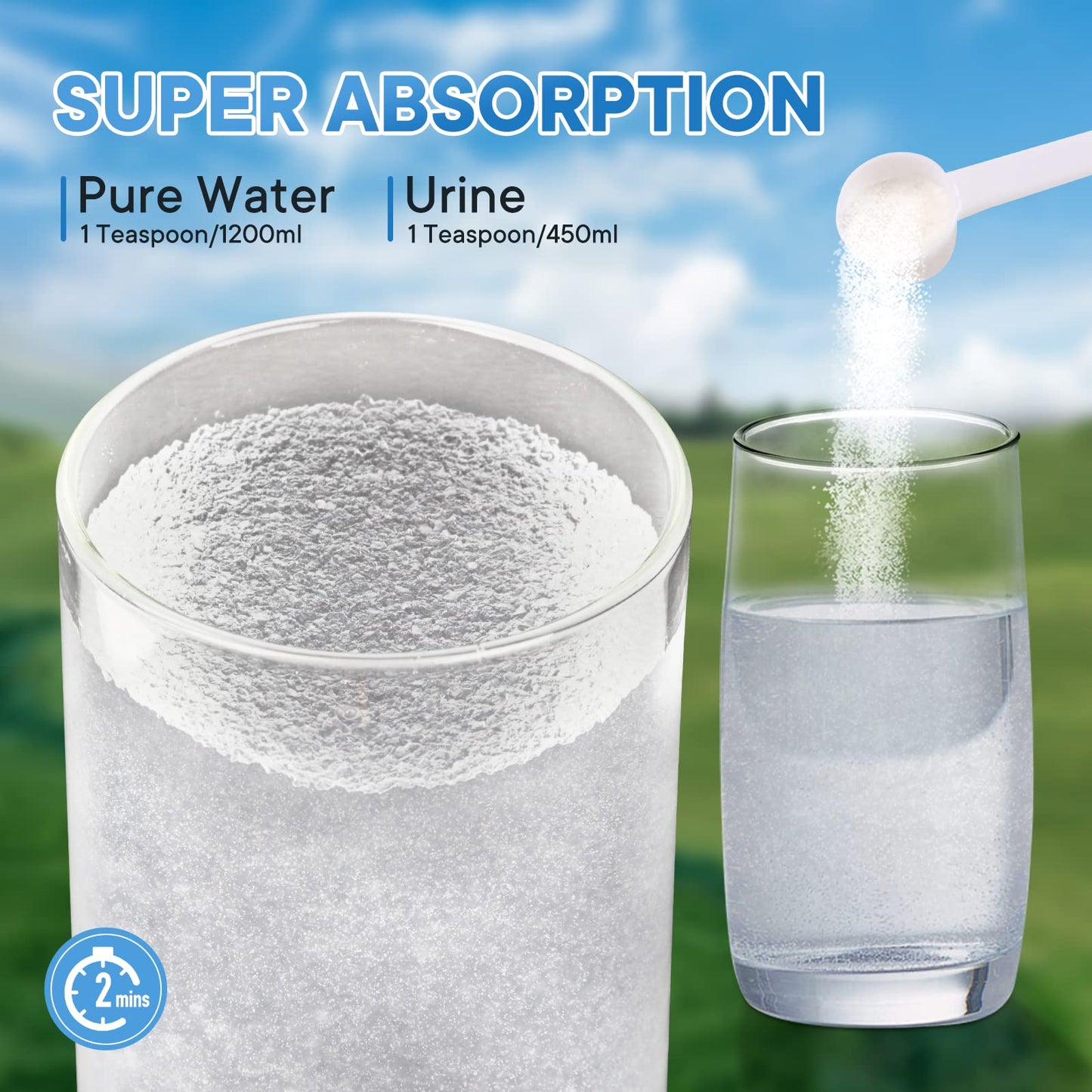 Qucship 2.2LB Urine Super Absorbent with Spoon, Toilet Gel Powder for Portable Bedpans, Eco Gel Camping Toilet Chemicals, Sodium Polyacrylate Solidifier for Pet Loo, Urinal Deodorizer