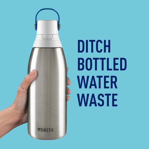 Brita Stainless Steel Premium Filtering Water Bottle, BPA-Free, Reusable, Insulated, Replaces 300 Plastic Water Bottles, Filter Lasts 2 Months or 40 Gallons, Includes 1 Filter, Stainless - 20 oz.