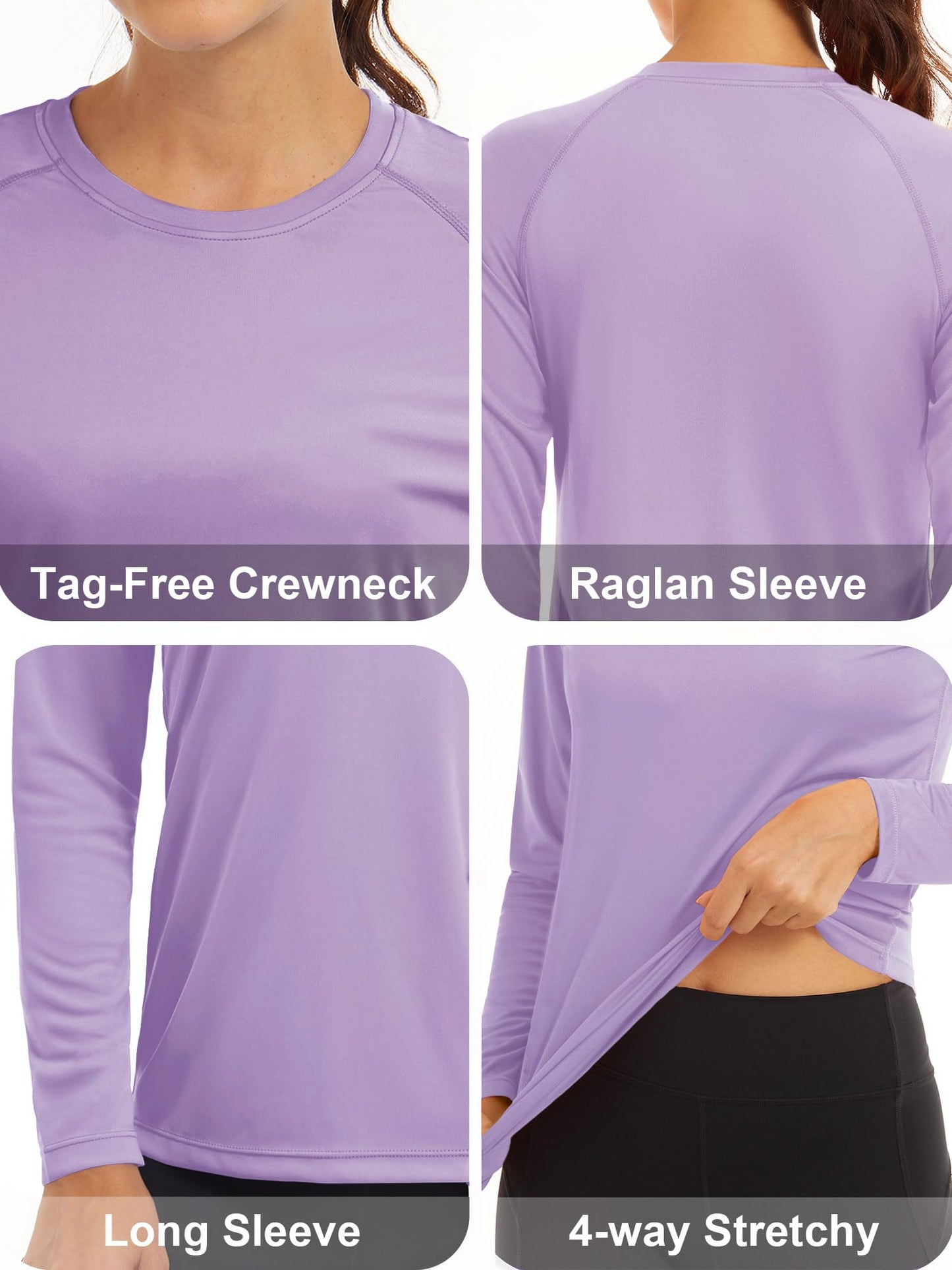 MAGCOMSEN Sweatshirts for Women Running Shirts for Women UV Shirts for Women Workout Shirts Fishing Shirts Womens Long Sleeve Shirts Summer T Shirts Light Purple