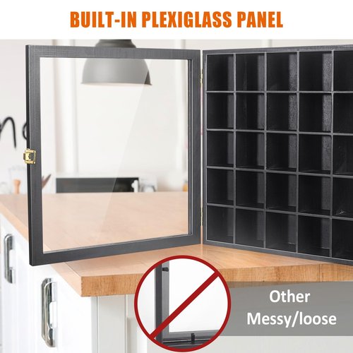 tutata Shot Glass Display Case, 25 Slots Shot Glass Holder with Door, Wall Mounted Shot Glass Storage Case, Black, TBCL07