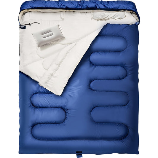 yotruth Double Sleeping Bag with Pillow for Adults 3 Season Queen Size Two Person Sleeping Bag Cold Weather Camping Sleeping Bag Camping Essentials Camping Gear Camping Accessories