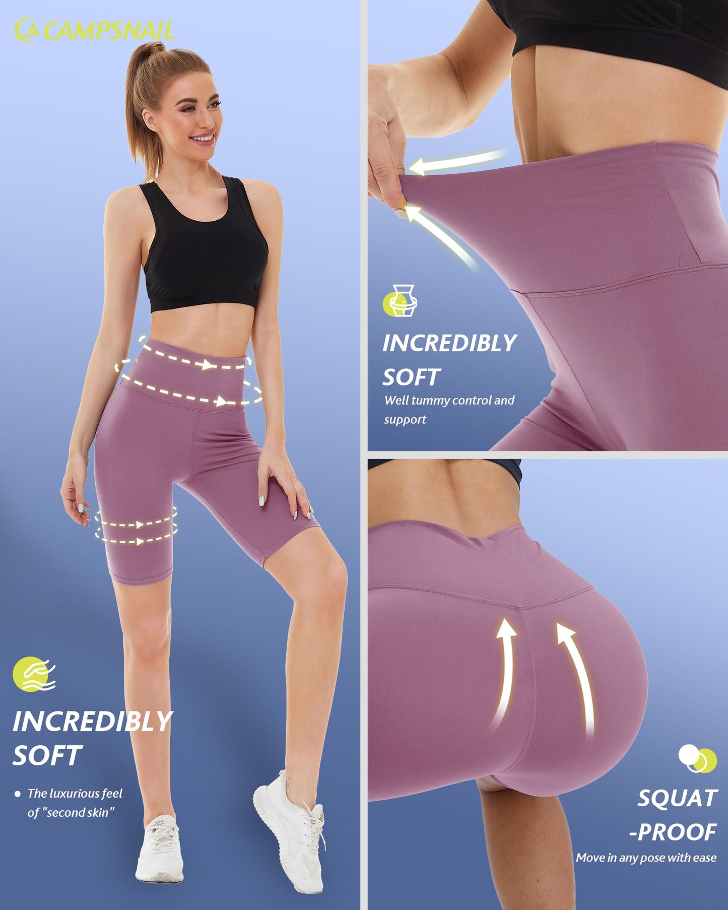 CAMPSNAIL 4 Pack Biker Shorts for Women High Waist - 5"/8" Tummy Control Soft Athletic Yoga Workout Running Gym Shorts