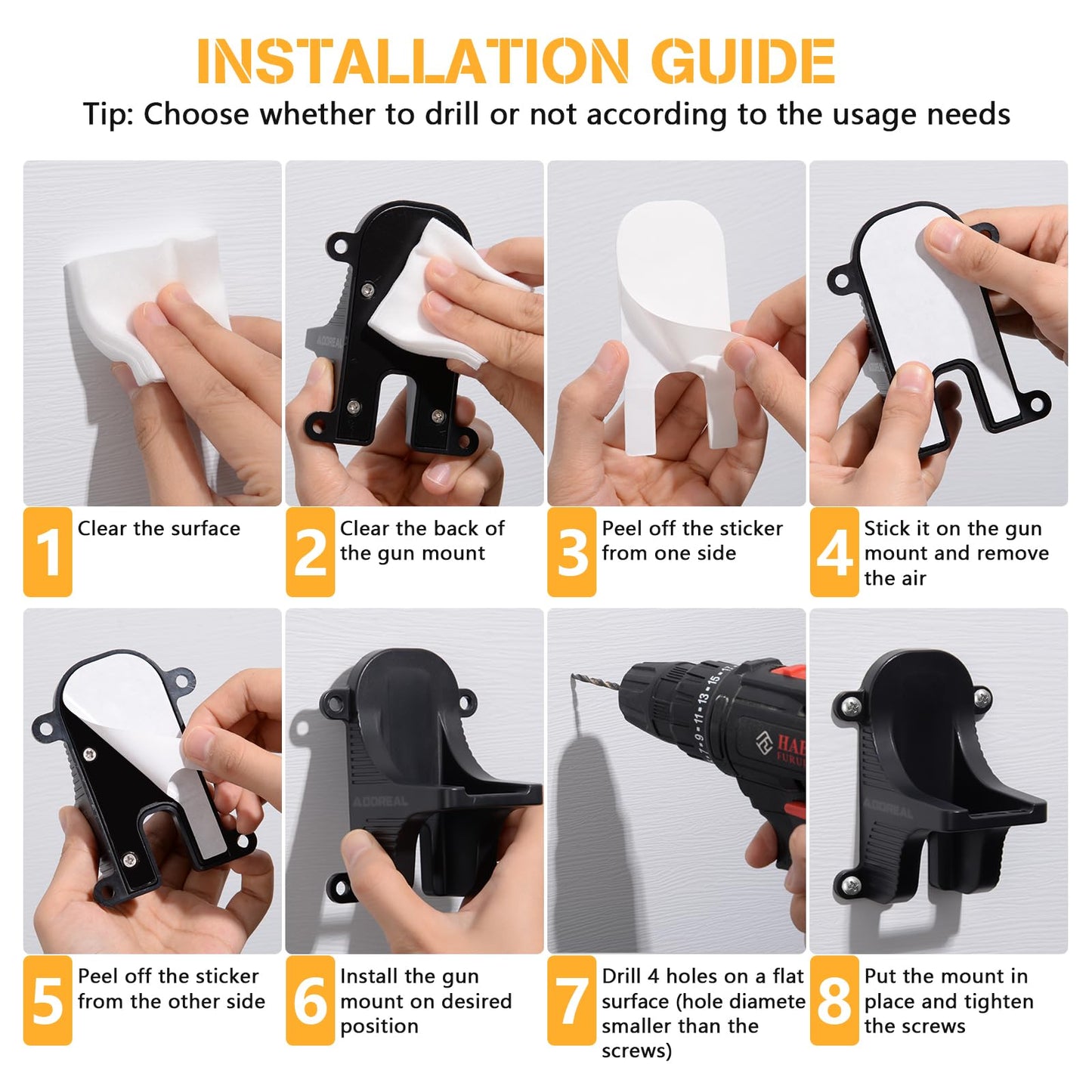 Adoreal Magnetic Gun Mount, Hole Free Gun Holster for Vehicle Home or Office, Side Magazine Magnetic Suction Concealed Gun Magnet for Pistol in Wall, Desk