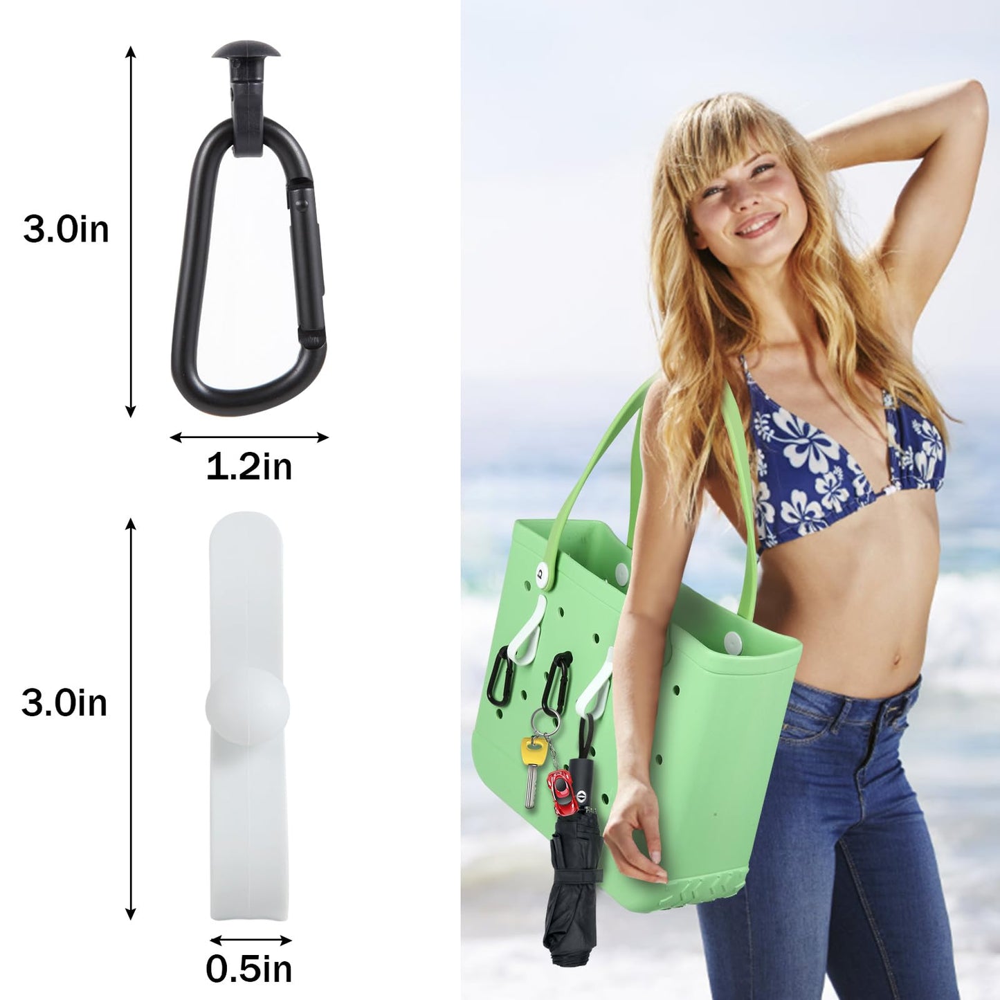 GERYUAEG 10Pcs Inserts Hooks Accessories for Bogg Bag, Durable Charms Key Holder & Carabiner Keychain Compatible with Rubber Beach Tote Bags (black10)