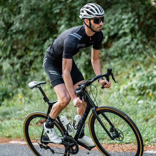 Santic Men's Cycling Jersey Shorts Sleeve Tops Pro Road Bike Bicycle Shirt Full Zip MTB Jersey with Pockets
