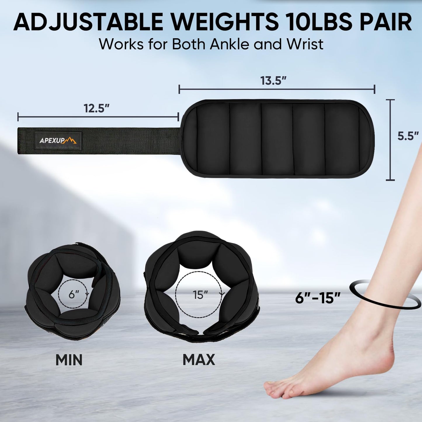 APEXUP 10lbs/Pair Adjustable Ankle Weights+ Ankle Strap